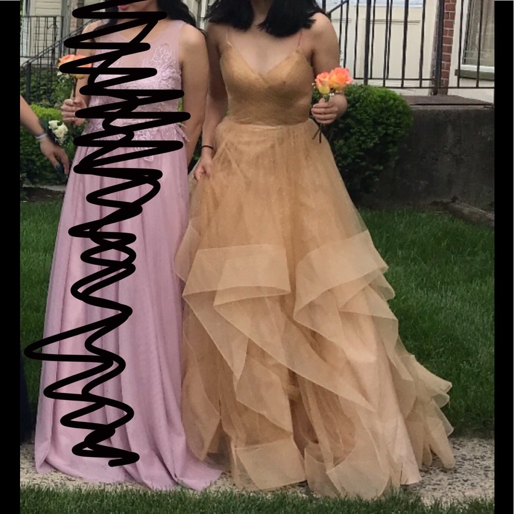 Terani Couture Champagne Gold Prom Dress